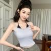 #Summer New Pure Desire Sexy Fake Two-piece Contrasting Color Sling Vest Slim One-piece with Chest Pad Versatile
