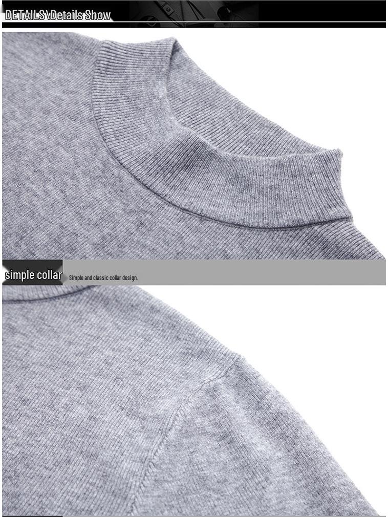 Men's Autumn Winter Round Neck Semi-High Neck Sweater - Middle-Aged & Young Knitted Base Layer Shirt