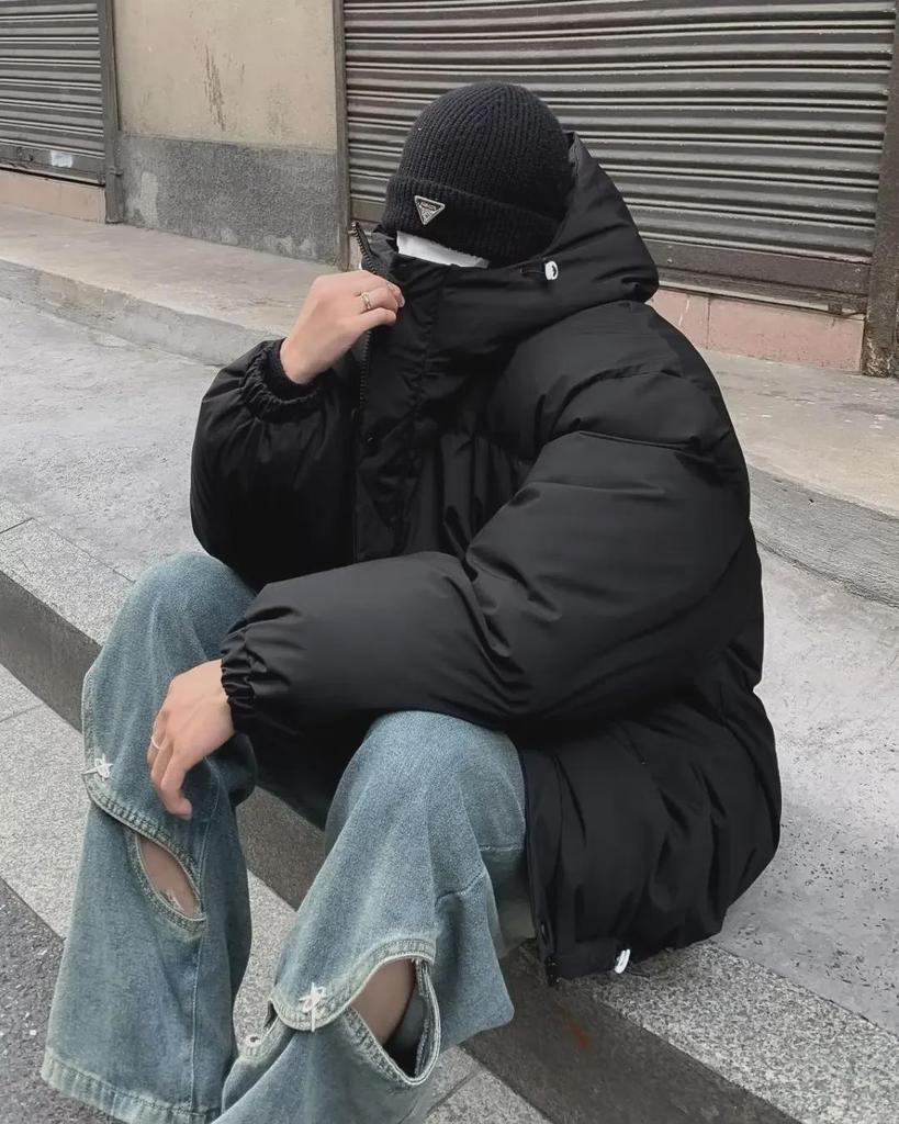 Trendy American-Style Winter Quilted Hooded Cotton Jacket for Men and Women - Windproof, Casual, All-Match Coat.