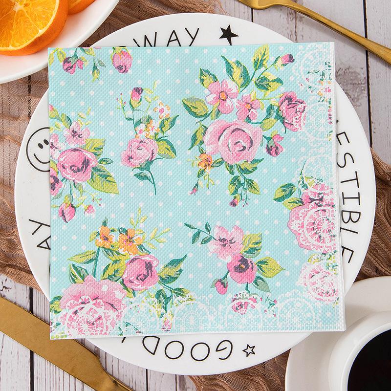 20 PCS/Bag Printed Paper Towels Light Luxury Style Floral Napkins Birthday Party Holiday Daily Necessities Square Tissue Paper