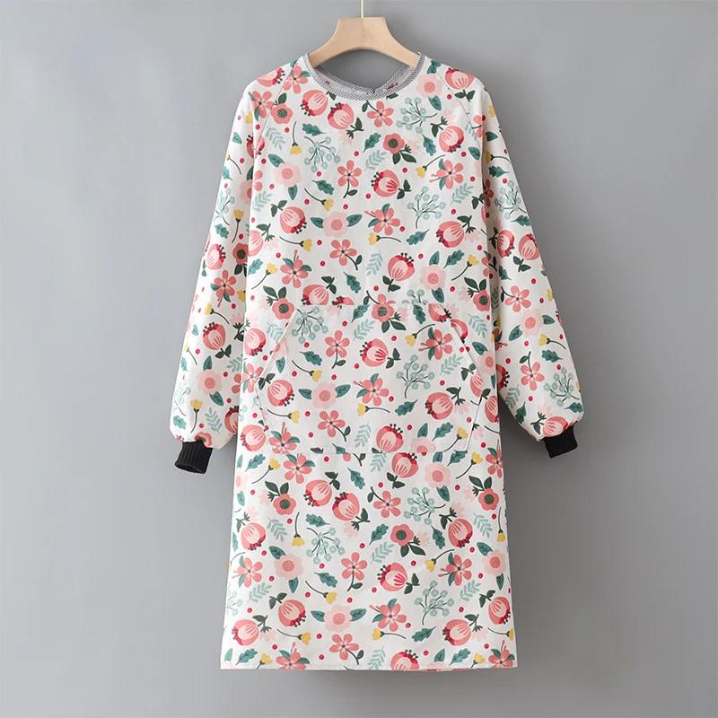 Oil-proof Apron Fashionable Canvas Kitchen Cooking Apron Home Long Sleeve Durable Women Overwear Work Clothes
