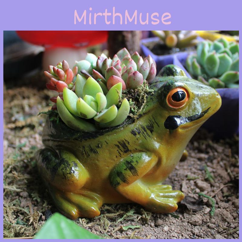 Resin Green Plant Container With Charming Frog Figure For Tabletop Decor And Celebrations