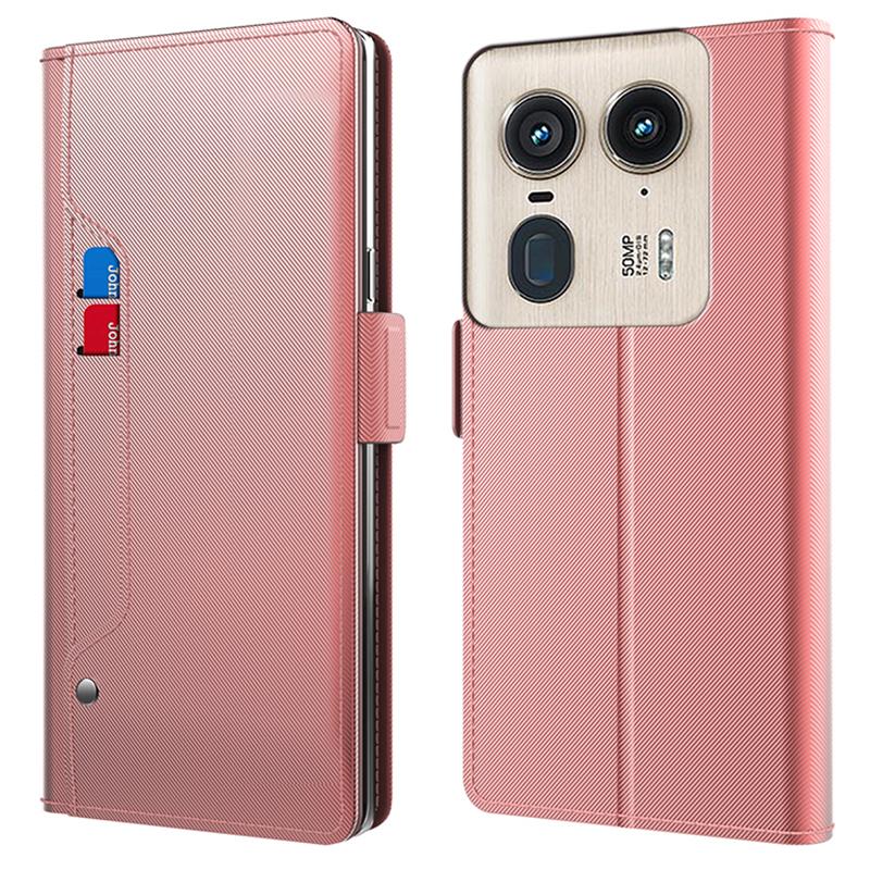 

For Motorola Edge 50 Ultra 5G/Moto X50 Ultra 5G Case PU Leather Phone Cover with Card Slots and Mirror Rose Gold