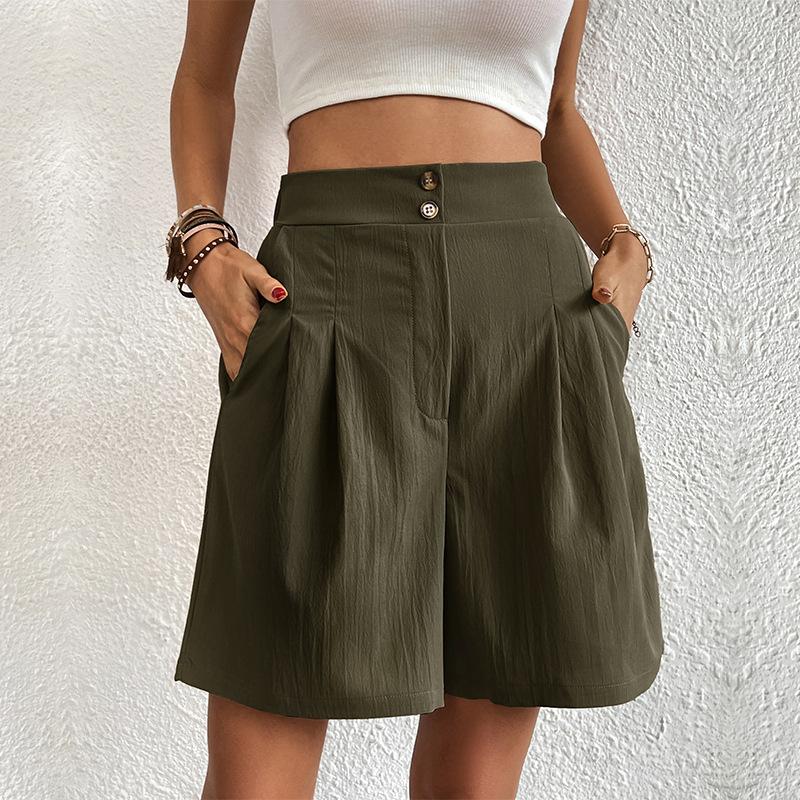 [Shorts mit hoher Taille und einfarbiger Farbe] Shorts mit hoher Taille und einfarbiger Farbe, lässige, lockere Shorts mit weitem Bein für den Sommer, Damenbekleidung