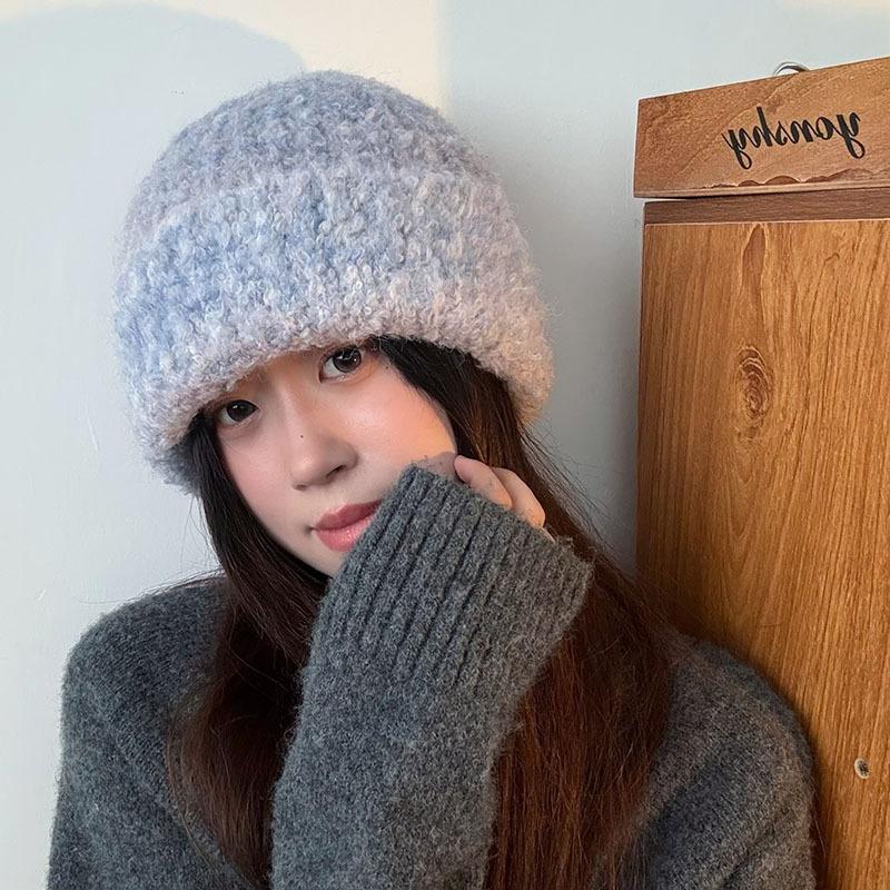 Design Color Rendering Gradual Change Knitted Pullover Hat Autumn and Winter Warm and Cold Big Head Circumference Wool Hat