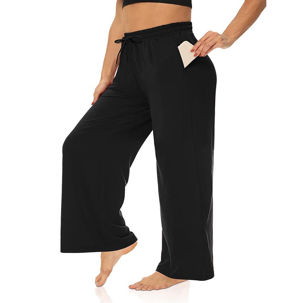 Plus Size Wide-Leg Straight-Leg Casual Pants with Pockets Women's Loose Drawstring Wide-Leg Pants