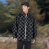 Men's Black and White Checkered Oversized Denim Shirt Long Sleeve Button Down Pocket Casual Streetwear Top