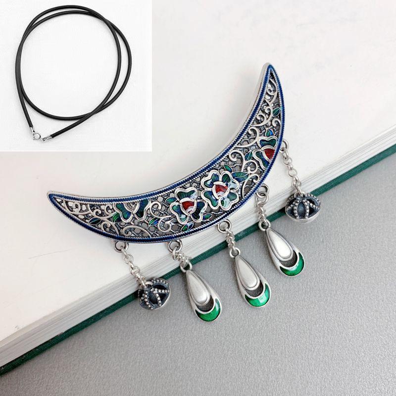 Elegant Retro Blue Enamel Flower Tassel Necklace in 925 Sterling Silver