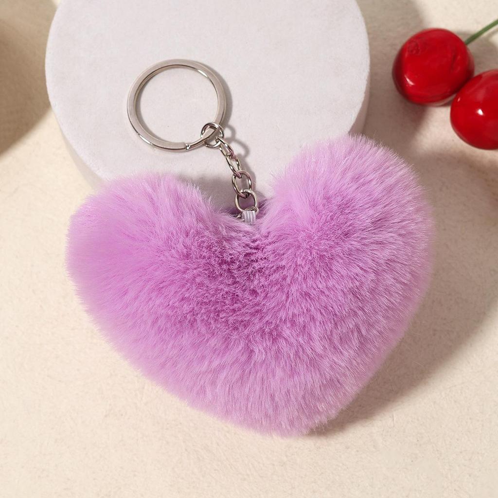 Duolingo Faux Rex Rabbit Fur Heart Keychain: Cute Pendant for Bags & Cars