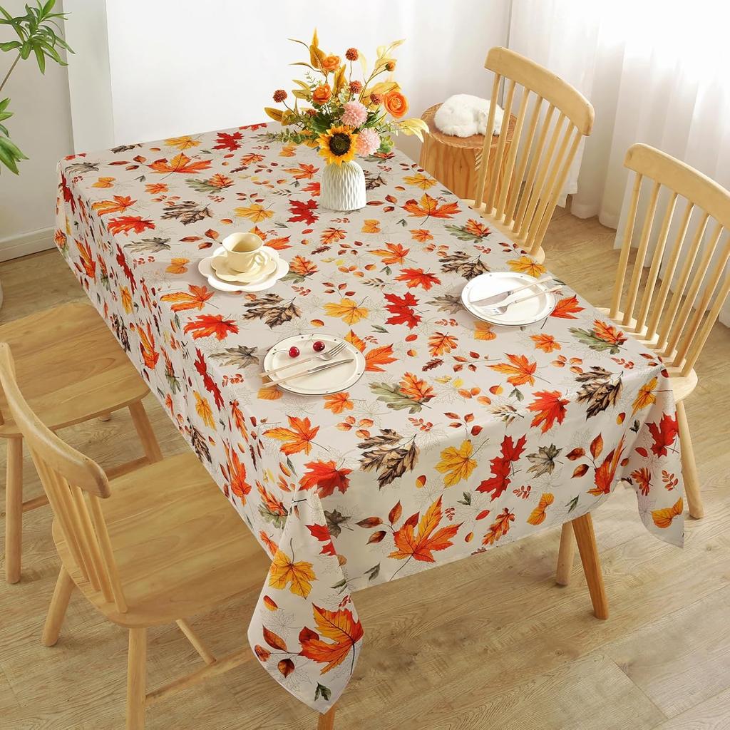 Fall Watercolor Maple Leaves Waterproof Tablecloth Thanksgiving Decoration Autumn Kitchen Table Covers Holiday Party Table Decor