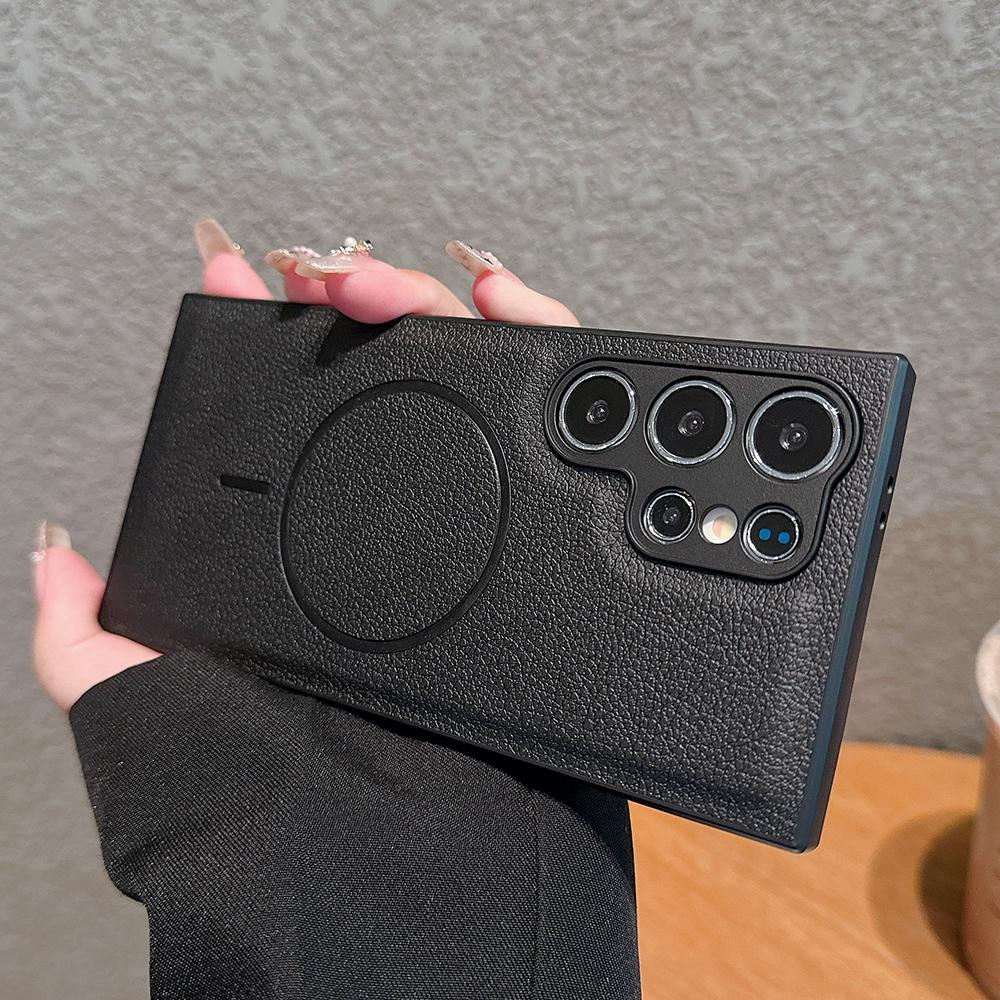 Luxury Leather Matte Magnetic Case For Samsung S25 Ultra S24 S23 S22 Plus For Magsafe Camera Protection Silicone Soft Back Cover