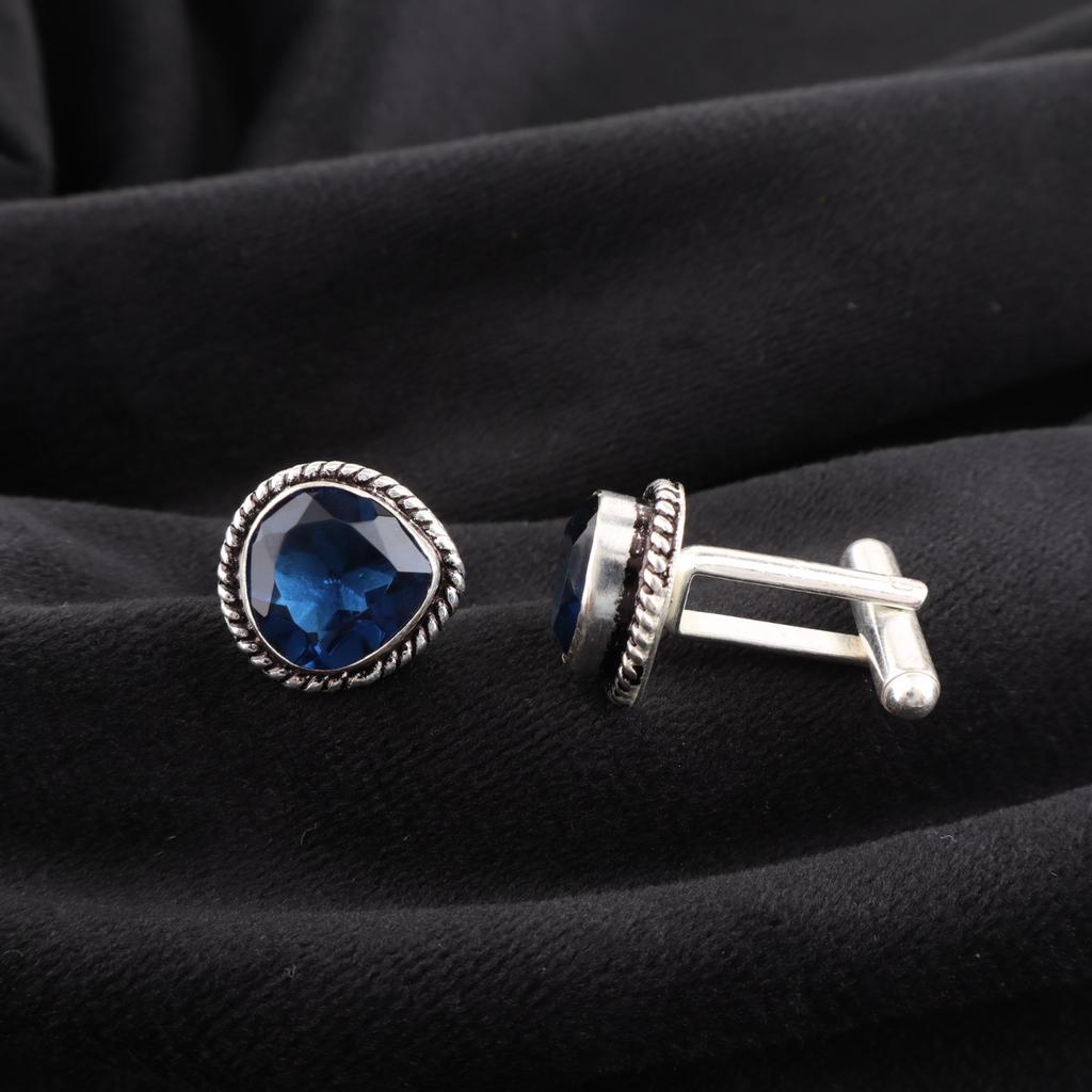 London Blue Topaz Gemstone 925 Sterling Silver Jewelry Handmade Cufflinks 0.62" CL-8-10