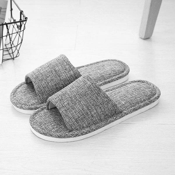 Comfy Linen Slides Striped Open Toe Flat Summer Shoes Indoor Outdoor Slippers