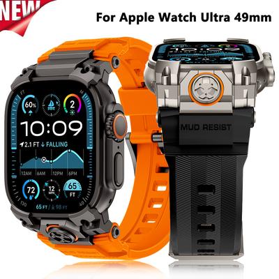 Silicone Men Bracelet for Apple Watch Ultra 3 49mm Rubber Sports Loop Strap For iWatch Ultra 2 1 49MM Metal Connector Watchband