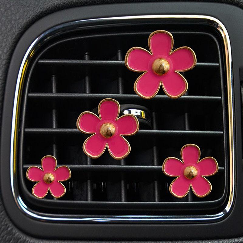 4pcs/set Alloy Cute Daisy Design Car Air Vent Aromatherapy Fragrance Clip Car Air Vent Decoration Clip Car Interior Accessories