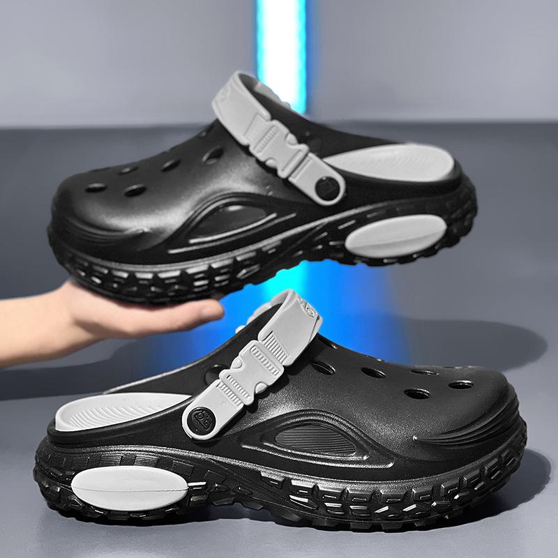 Mens Slide Shoes Pu Hole Mens Mules Anti-Skid Slide Shoes Thick Soft Platform Slide Stylish Plush Comfort Mens Sandal Shoes Summertime Shoes