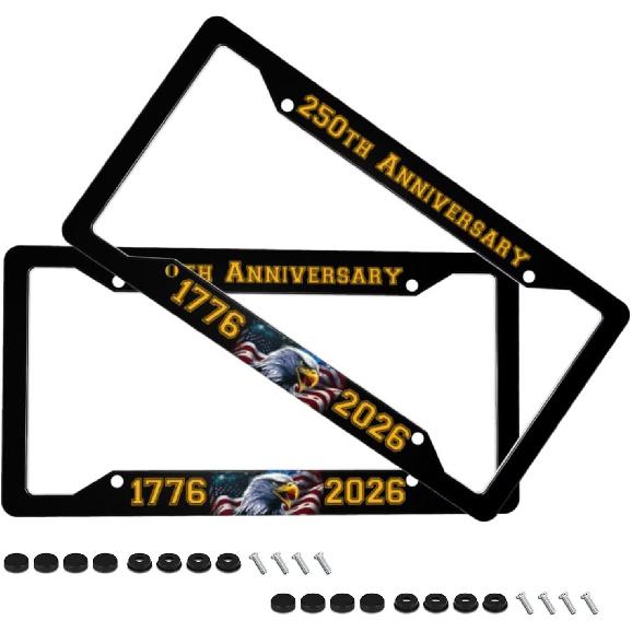 

United States 250th Anniversary License Plate Frames, Stainless Steel Cute License Plate Holders Covers Screws Fasteners Caps for Women Man One size