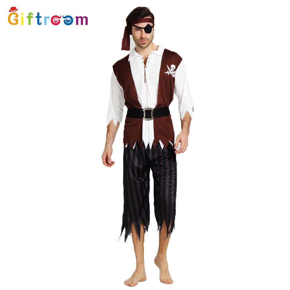 Quality Polyester Fabric Pirate Costume With Beard And Belt For Mens Celebrations Halloween