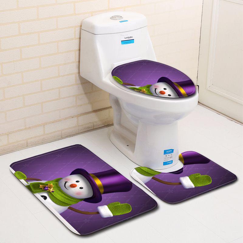 3D Schneemann Badezimmer Toilette Dreiteiliger Bodenmatten Türvorleger Badezimmerteppich