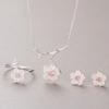 Silver Cherry Blossom Flower Cubic Zirconia Stone Jewelry Sets for Women Floral Necklace Bracelet Earring Ring Wedding Set