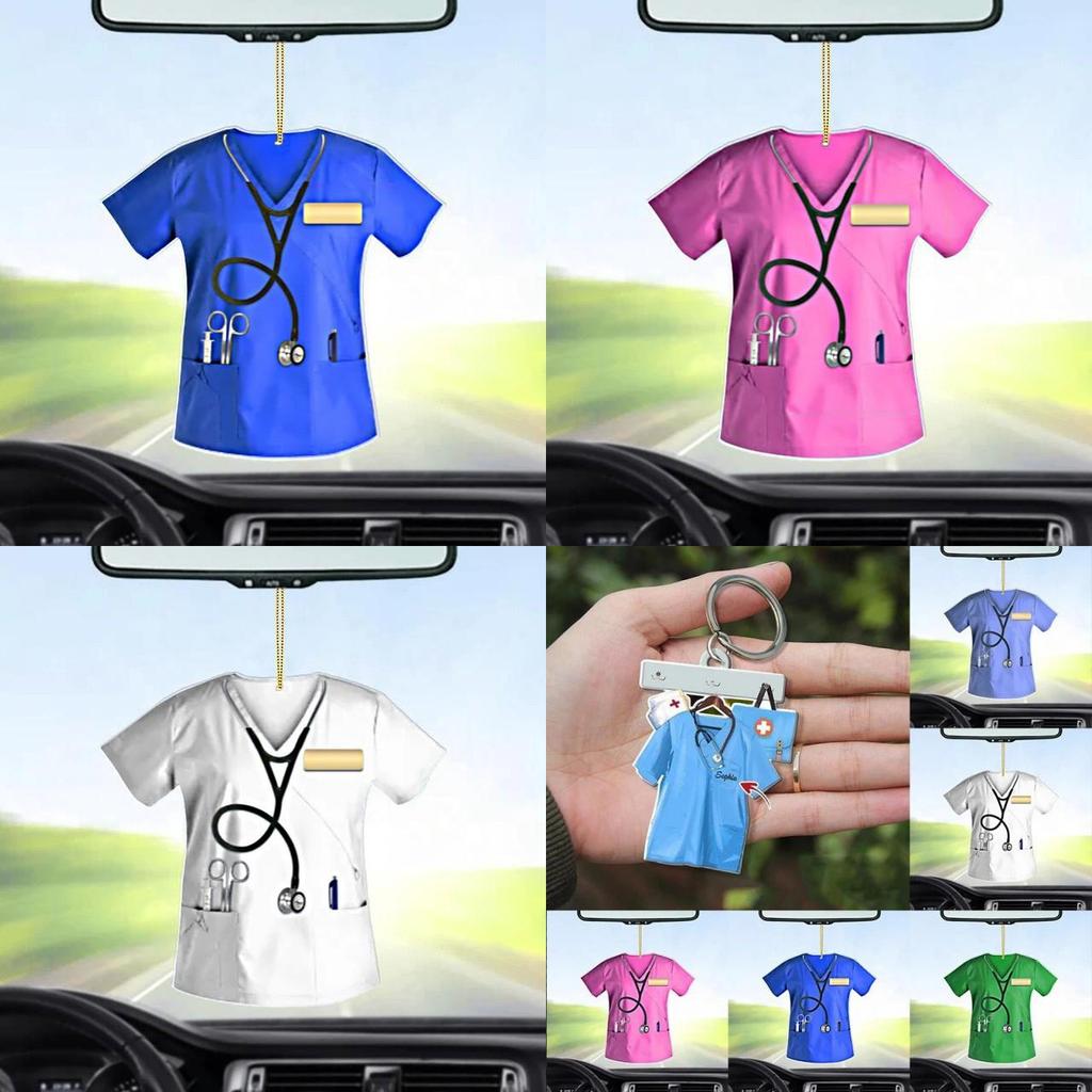 Adorable Nurse Uniform Design Acrylic Car Hanging Ornament Keychain Christmas Gift
