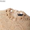 ZANZEA Women Casual Round Neck Long Sleeve Elegant Lace Crochet Patchwork Dress