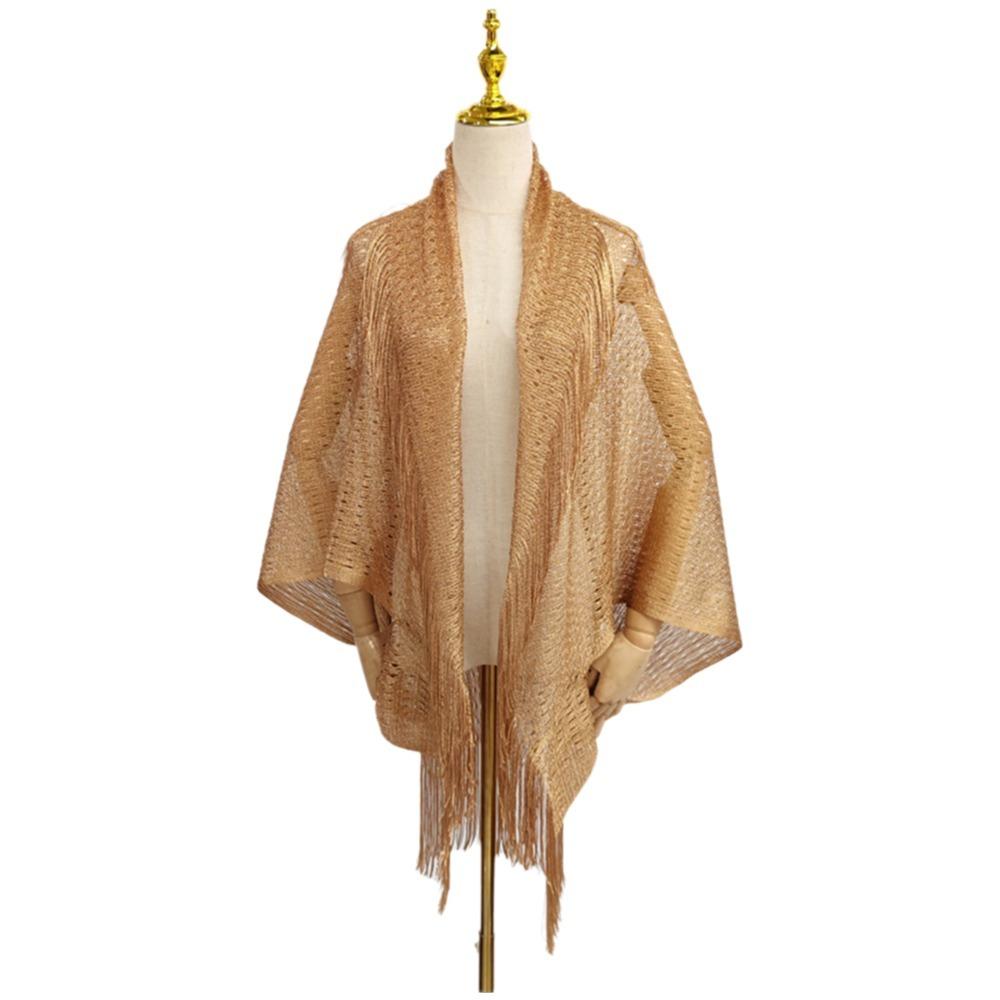 Fashion Tassel Patchwork Women Tulle Shawl V-Neck Cardigans Hollow Summer Scarf Mantilla Lace Veil Party