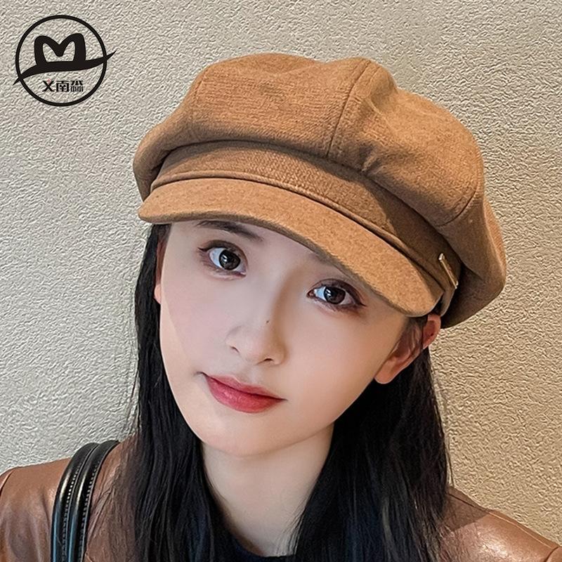 Octagonal Beret Women's Pumpkin Hat British Hat Bud Hat Black Newsboy Hat Warm Adult Wool Versatile