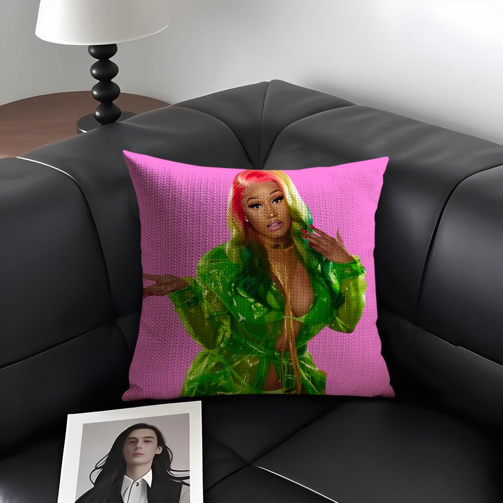 N-Nicki Minajj Singer Cushion Cover Natural Linen Organic Fabric Double-Sided Printing Sofa Home Decor Gift Pillow Case