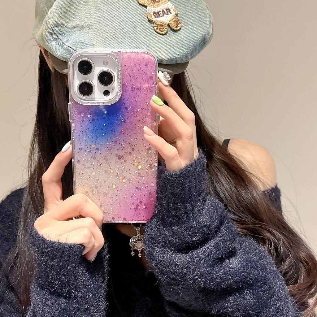Starry Sky Gradient Glitter Powder Applicable To Apple 16 Mobile Phone Case Sequins IPhone 15 ProMax Rhinestone Anti-fall Protection Case
