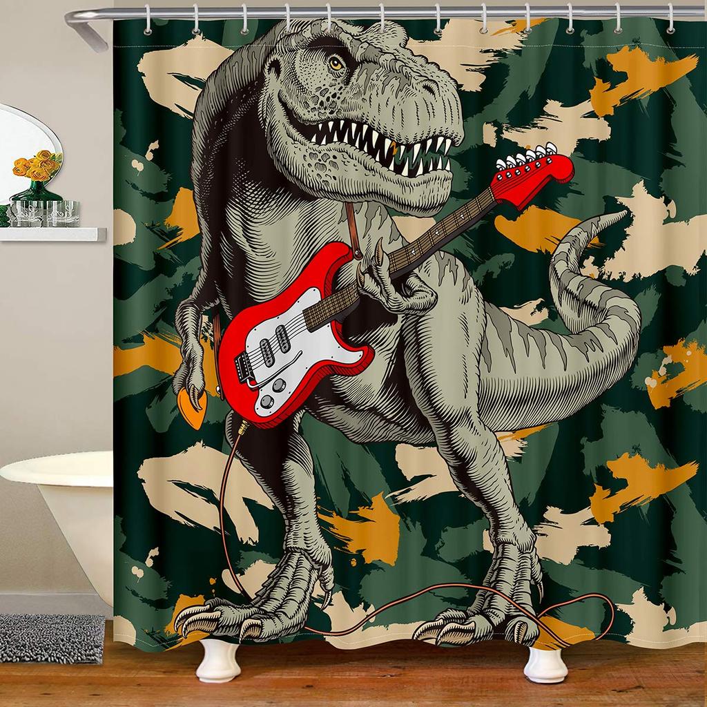 Dinosaur Shower Curtain For Bathroom, Funny Jurassic Dino World Park Shower Curtain Sets Bathtub Decor With Hooks Waterproof