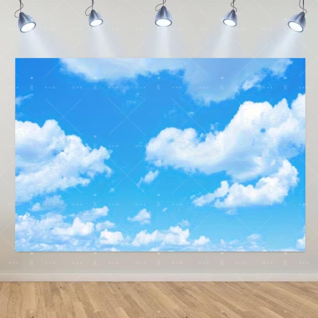 Blue Sky White Cloud Background Natural Landscape Home Party Decoration Backdrop Portrait Photography Banner Baby Shower Props