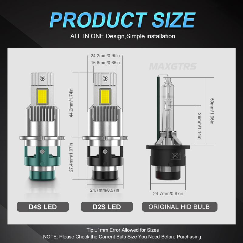 MAXGTRS 2x D1S D4S D4R D2R D2S LED Headlight Bulbs 6000K White Conversion Kit Plug and Play Xenon HID Light Replacement CANBUS Error Free