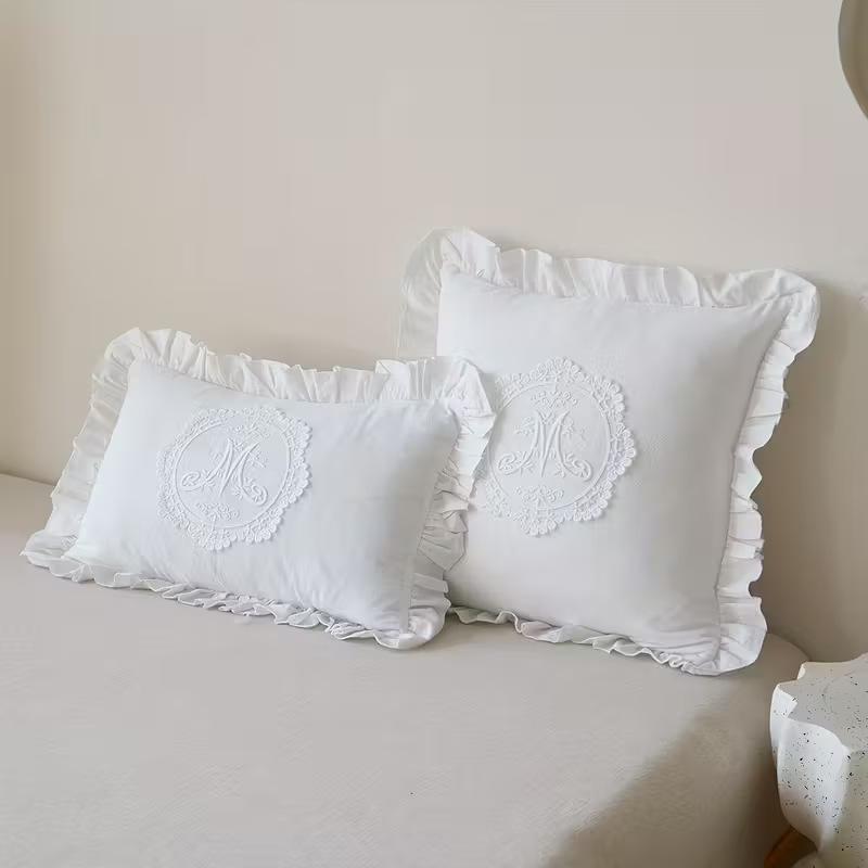 Lotus Frill French Lace Pillow Cover Wrinkle-Resistant Washed Material Soft Cushion Cover for Patio Balcony Sofa