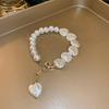 Vintage French Style T-Shaped Pearl Buckle Heart Bracelet for Women