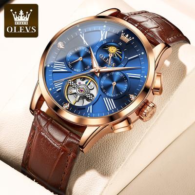 OLEVS Skeletinis Tourbillon Automatinis Mechaninis Laikrodis Daugiafunkcis Vandeniui Atsparus Vyriškas Laikrodis