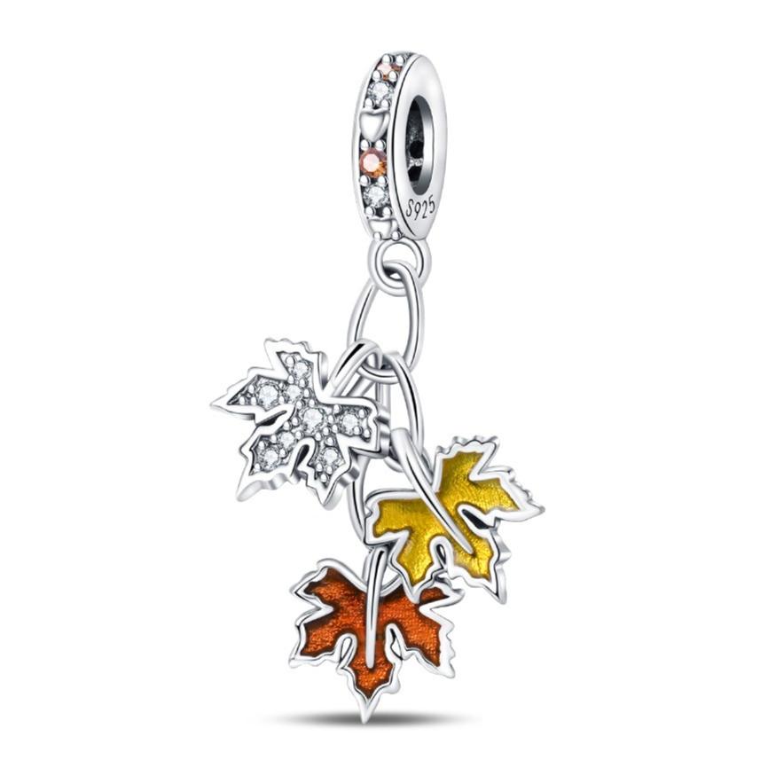 Copper Charm Autumn Series Maple Leaf Squirrel Deer Pendant Beads Fit Original Bracelets Fine Diy Birthday Jewelry