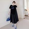 DIMANAF 2026 Summer New Plus Size Women Casual Short Sleeve Irregular Hem Button Decorated Cotton Print Dress