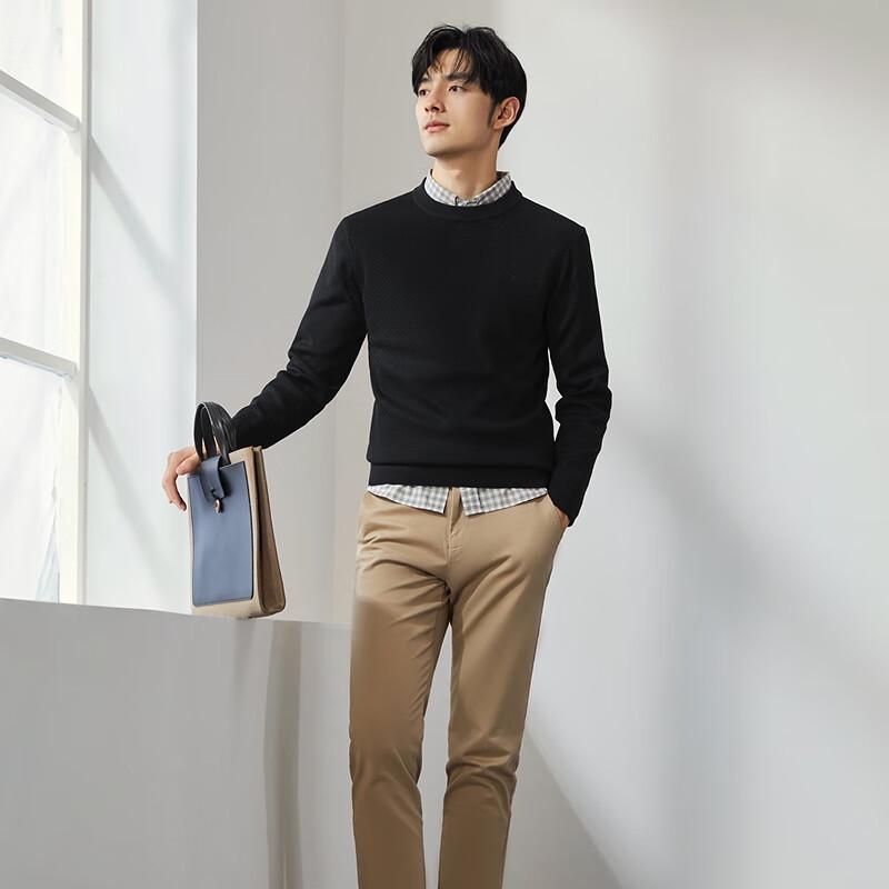 Qipai Men's Anti-Static Round Neck Knit Sweater