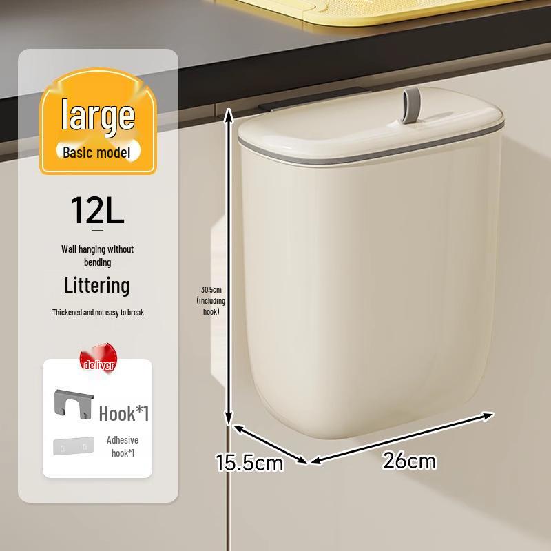 Wall-Mounted Kitchen Waste Bin with Lid - No-Drill, Over-Cabinet Trash Can 