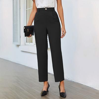 Pantaloni de costum anti-șifonare cu talie elastică, pantaloni de damă casual stretch