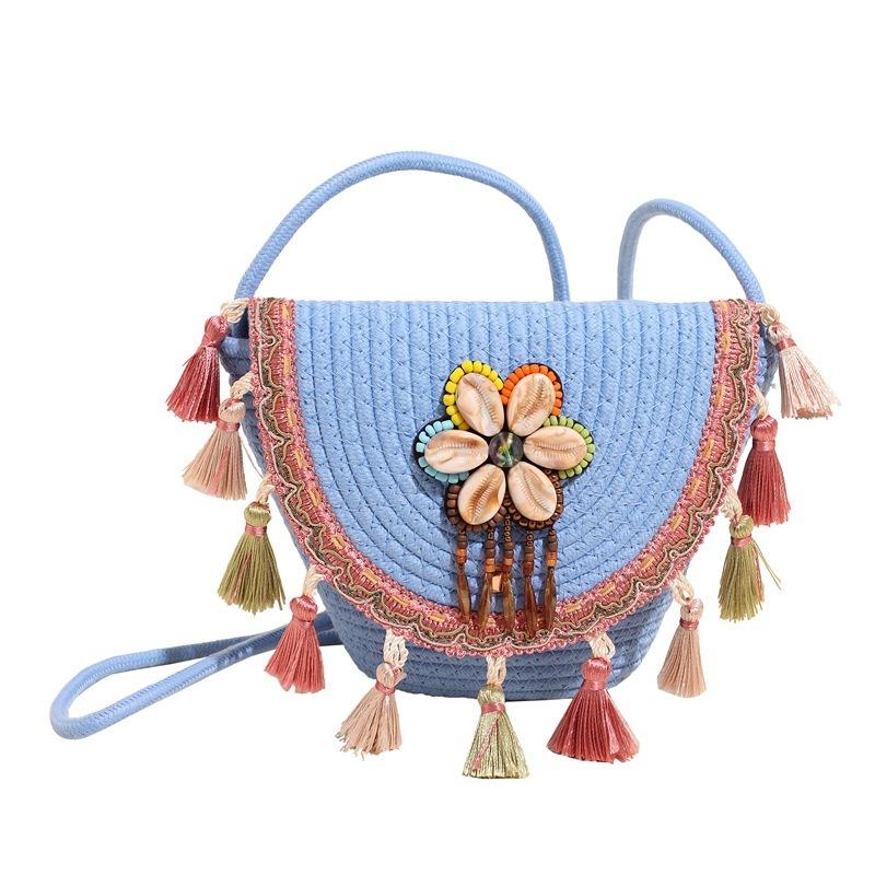 Summer vacation handwoven bag new fashion fringed beach shoulder messenger bag women's bucket bag