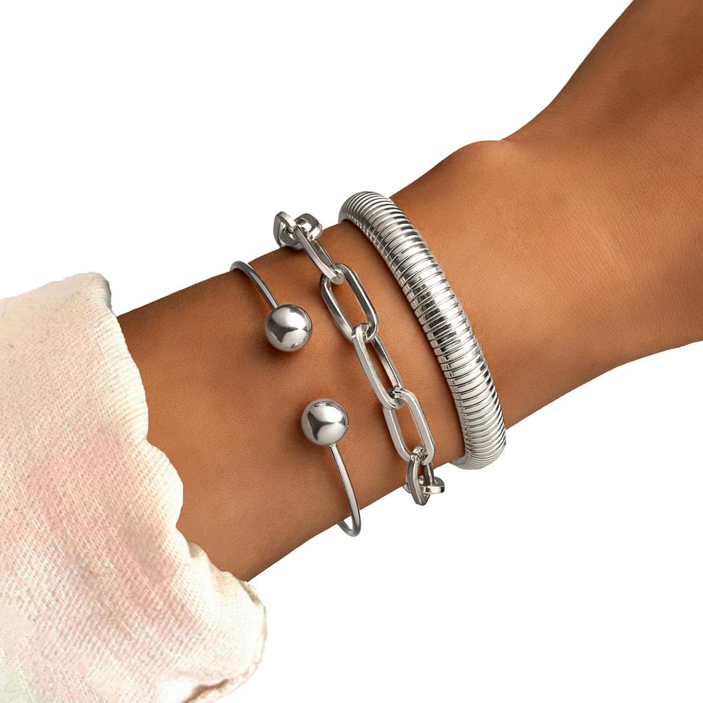 3 pieces of exaggerated and bold chain spring bracelets with multiple overlapping openings for women's bracelets