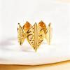 Chic Cross-Border Style Wide Leaf Stainless Steel Ring, Retro Open Design, Vacuum Plated In 18K Gold