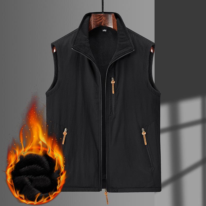 Мужской зимний уличный повседневный теплый топ на молнии, зимний теплый жилет, однотонный повседневный жилет со стоячим воротником M