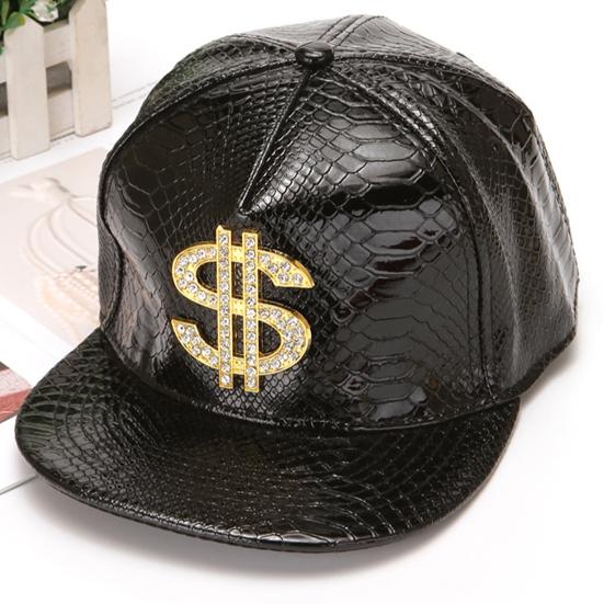 Baseball Cap Hip Hop Crocodile Skin Texture Rhinestone Decor Adjustable Buckle Cash Sign Sun Protection Anti-UV Glossy Punk Street Dance Hippie