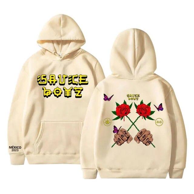 Moletom com capuz estampado de álbum de música Sauce Boyz, rapper americano Eladio Carrion, flor rosa, moletom com capuz unissex, moda feminina, tops grandes