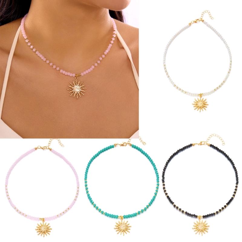 Stylish Acrylic Sun Pendant Bohemian Necklace Versatile Layering Jewelry Accessory For Casual Or Formal Outfits