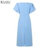ZANZEA Women Summer Round Neck Puff Short Sleeve Casual Dress