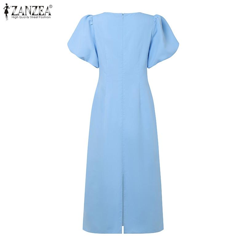 ZANZEA Women Summer Round Neck Puff Short Sleeve Casual Dress